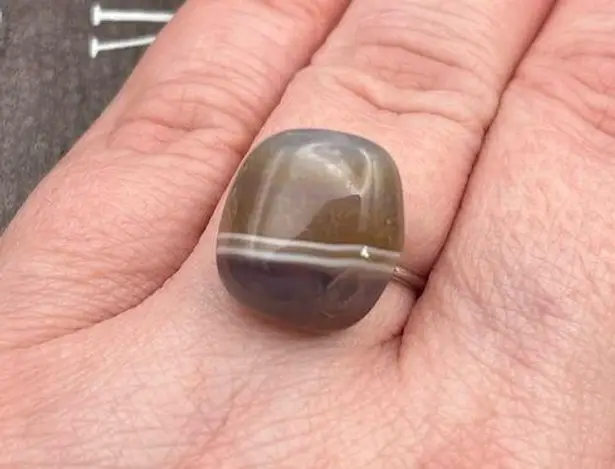 Handcrafted Purple Striped Oregon Coast Tumbled Agate Gemstone Open Back Ring