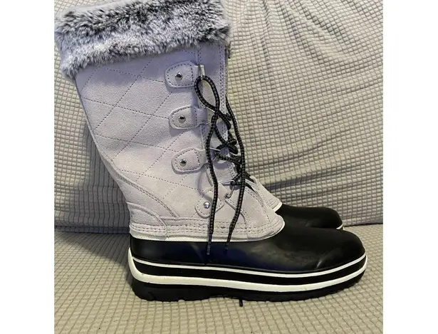 Khombu Women's Emily Grey Leather Upper Cushioned Insole Winter Snow Boots Sz 7