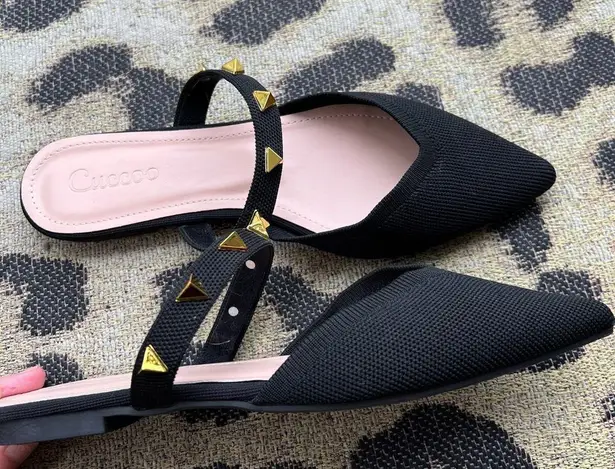 NWOT black pointy toe knit mules Size 9