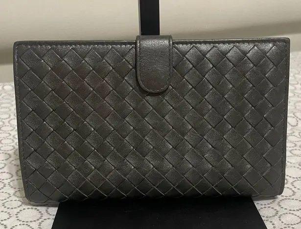 Bottega Veneta Woven Leather Wallet in Dark Gray