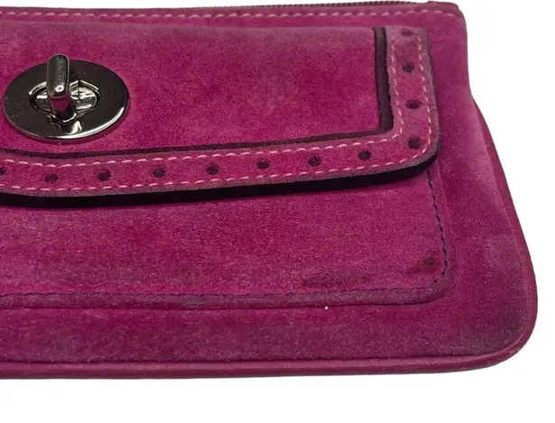 Coach Vintage 90’s: ❃ Suede Turnlock Wristlet Bag ❃ Magenta + Silver Hardware ❃