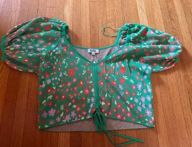 525 America Floral Puff Sleeve Sweater Top, Size L, NWT