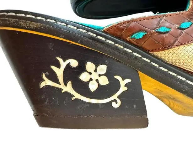 Donald Pliner DONALD J. PLINER Juno Leather Brown Turquoise Western Couture Italian Mules 7M