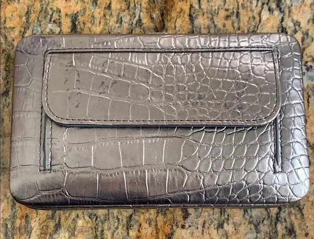 Silver Faux Alligator Embellished Cross Clutch