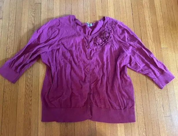 Y2K Carlson Cotton Cardigan with Ruffle Flowers, Size 3X Pink