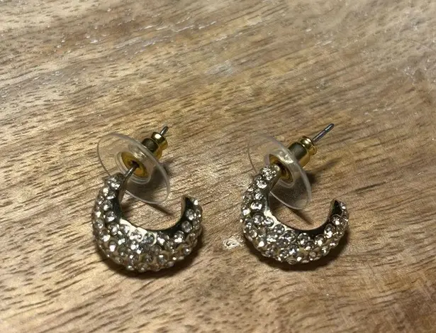 Rhinestone Half Hoop Gold Tone Earrings