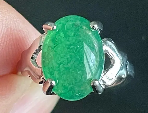 Women green jade S925 silver ring size 7.5