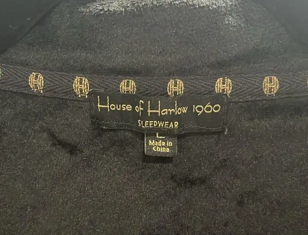 House of Harlow 1960 Velour 2 Piece Pajama Set, Black with White Pipping, Size L