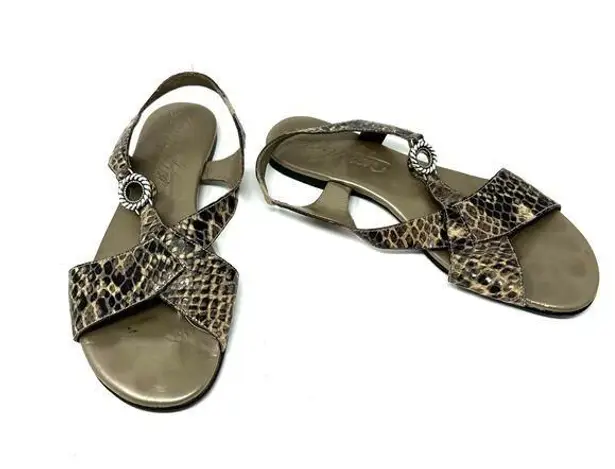 Brighton  Size 10 Sandal Brown Gold Animal Print Elastic Strap Slip On Summer