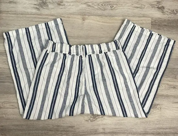 a.n.a White & Blue Stripe Linen/Cotton Blend Wide Leg Pull On Pants Size Large