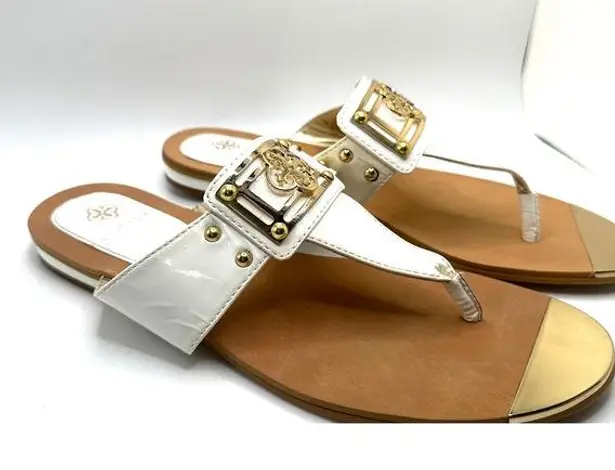 Isola Sandals White patent leather / Gold thong sandal Size 7