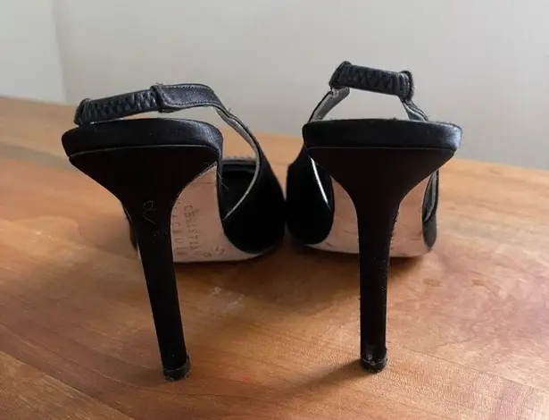 Christian LaCroix Black Satin Formal Slingback Pumps Rhinestone Buckle Size 36 6