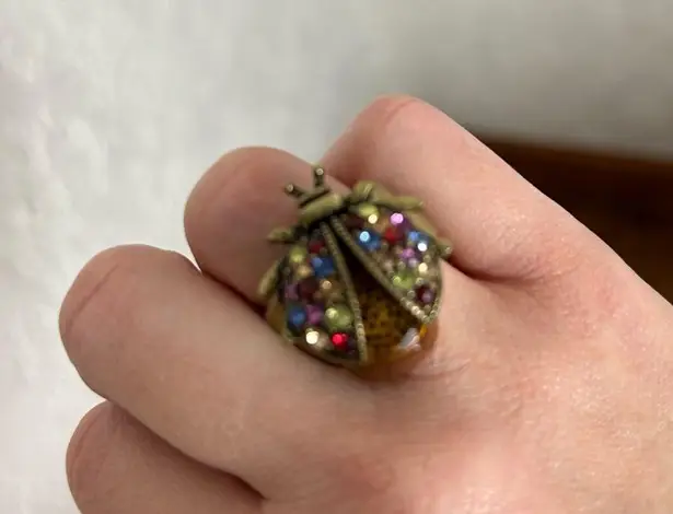 Rainbow Beetle Bronze Colored Ring OS Red