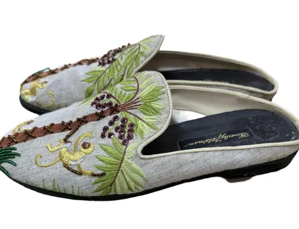 Beverly Feldman Beaded Monkey Palm Mules Vintage 7.5 M Women's Shoes Slide On