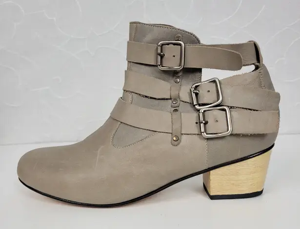 Inca Women Boots Size 7.5 Taupe Leather Round Toe Strappy Buckle Western Boho Gray