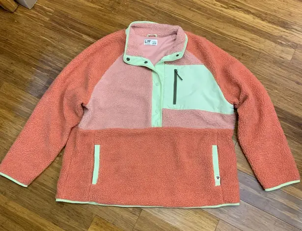 LIV Outdoor Tara Snap Neck Pullover Fleece Jacket Women XL Colorblock Coral Pink Orange