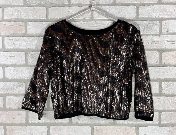 Endless Rose  Black and Gold Sequin Crop Top Size S