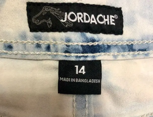 Jordache Blue & White Tie Dye Stretchy Denim Shorts Long Junior’s sz14 Med-Large