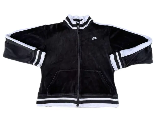 Nike Vintage 90s  Velour Black White Zip Up Jacket