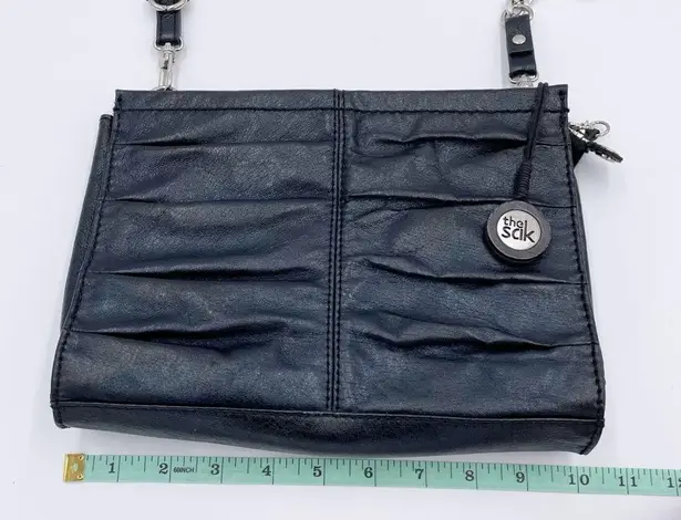 The Sak Charleston Leather Demi Clutch Crossbody Bag Black Onyx Pleated Purse