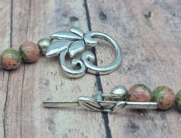 None Artisan Boho Unakite Natural Stone Beaded Collar Bib Necklace Toggle Clasp 18"