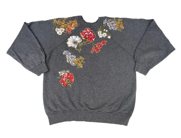 Tultex Vintage 90s Floral Grey Crewneck Sweater