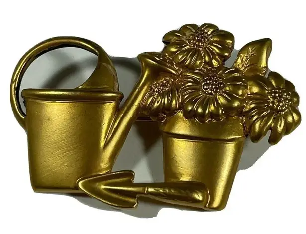 VTG Avon Gardener’s Brooch Pin Brushed Gold Tone Shovel Flower Floral Pots