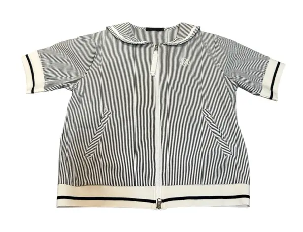 G/FORE Striped Sailor Collar Zip Golf Top Black White Short Sleeve Size Medium