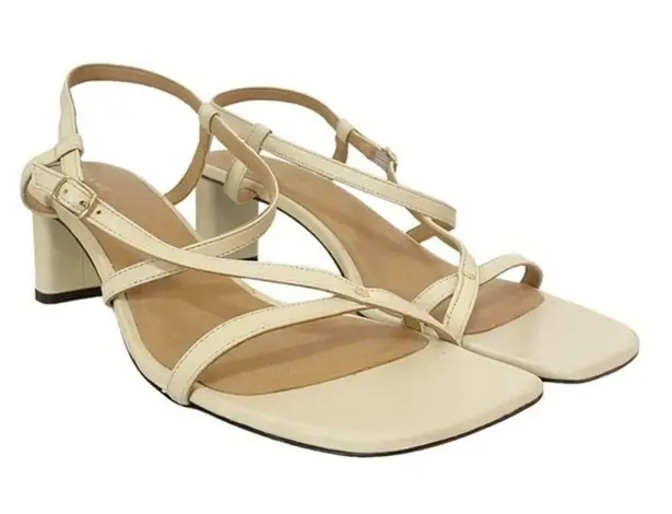 frame denim Frame Le Braxton Strappy Sandal Off White Leather Square Toe Heel Size 38.5 | 8