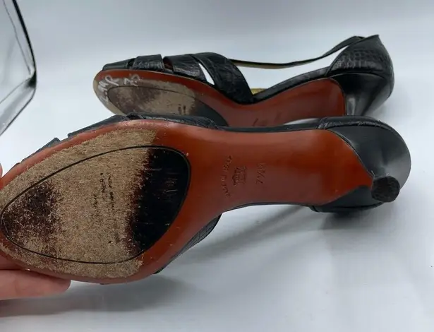 Donald J Pliner Black Leather Croc Embossed Womens Heels 7.5 Dressy Shoes Formal