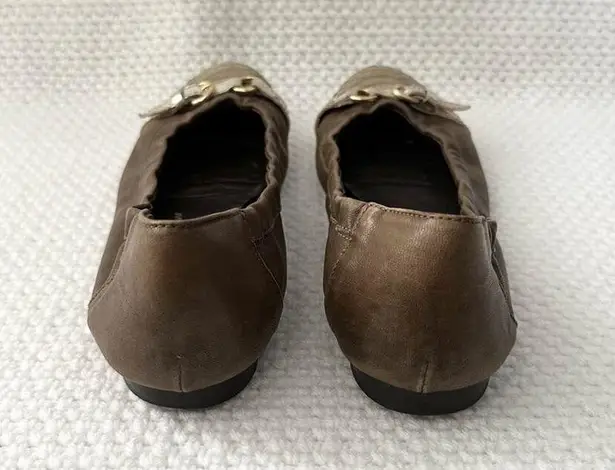 AGL Brown Taupe Snake Textured Cap Toe Ballet Flat Pewter Metallic Buckle 40 Size 9