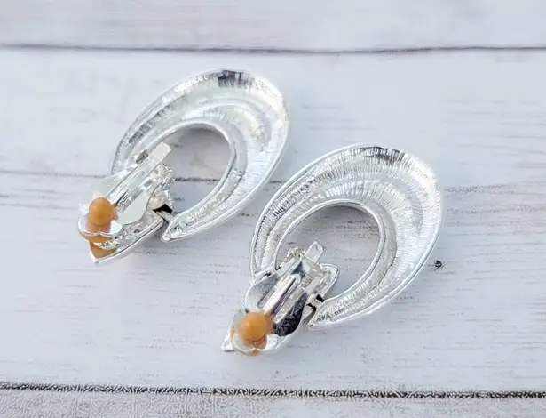 Vintage Clip On Earrings Silver Tone Large