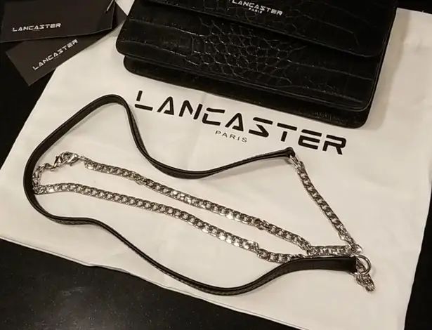 💕LANCASTER PARIS💕 Exotic Crocodile Embossed Leather Crossbody Bag ~ Black