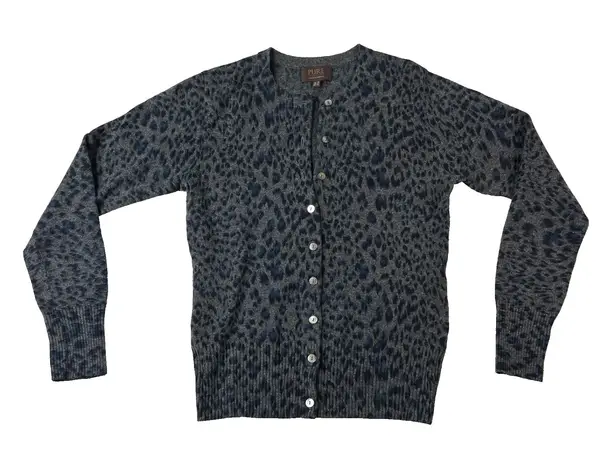 Pure Collection 100% Cashmere Leopard Print Cardigan Gray Black Sz 2 Minimalist
