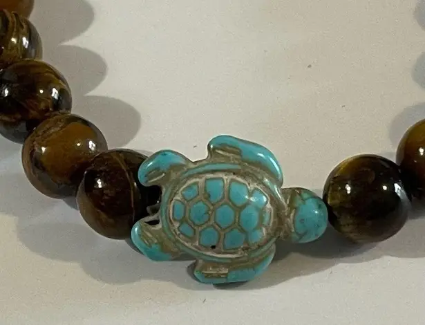 NEW Earth and Surf Brown Beaded Turtle Bracelet Blue