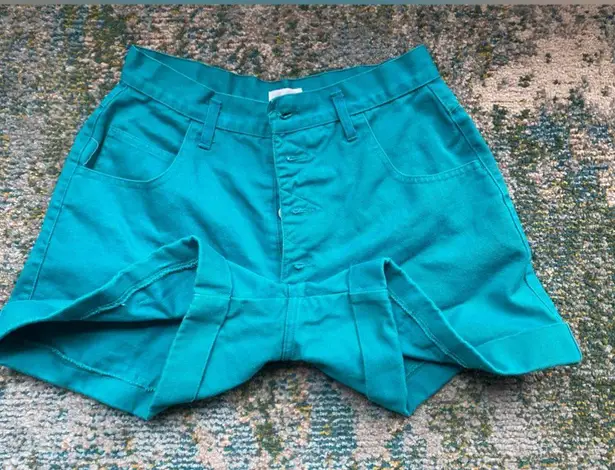 Vintage 90s Sostanza teal button fly high waist jean shorts, size 11/12