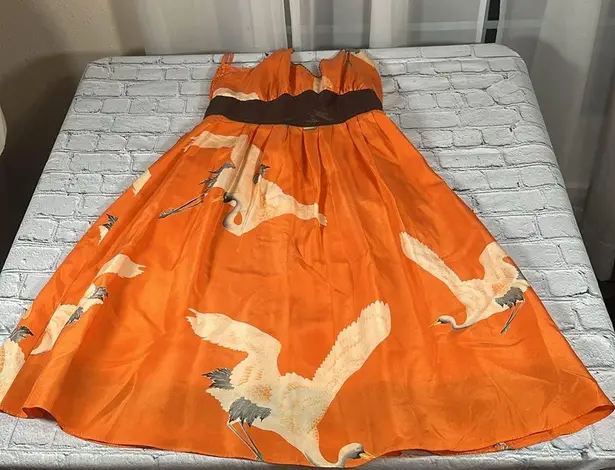 Moulinette Soeurs Anthropologie Crane Silk Halter Dress Tangerine Orange size 4