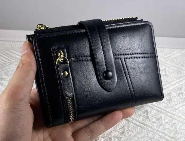 Wallet for Women,Trifold Snap Closure Wallet,Credit Card Holder Coin Purse Black
