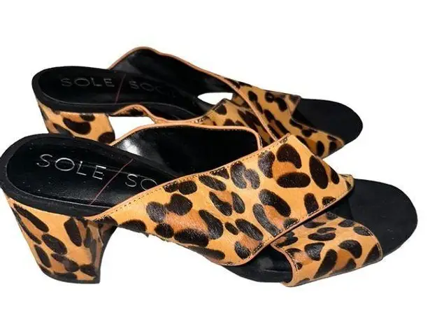 Sole Society Ganezah Leopard Print Real Cow Hair Fur Criss-Cross Heel Sandal 9.5