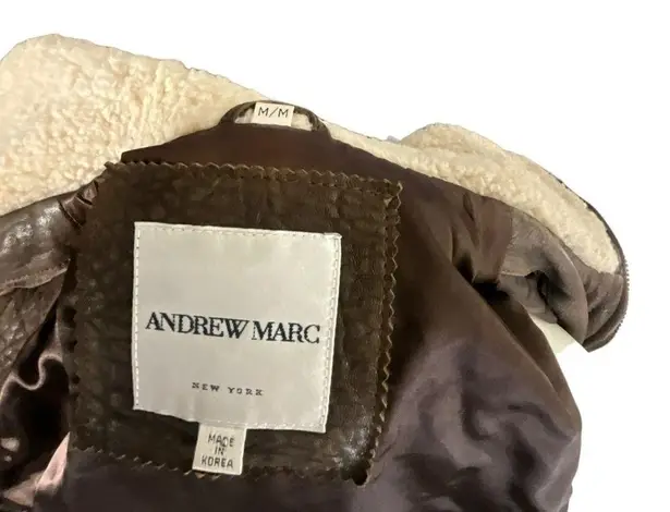 Andrew Marc Vintage Fleece Trim Pebbled Leather Vest Belted Jacket