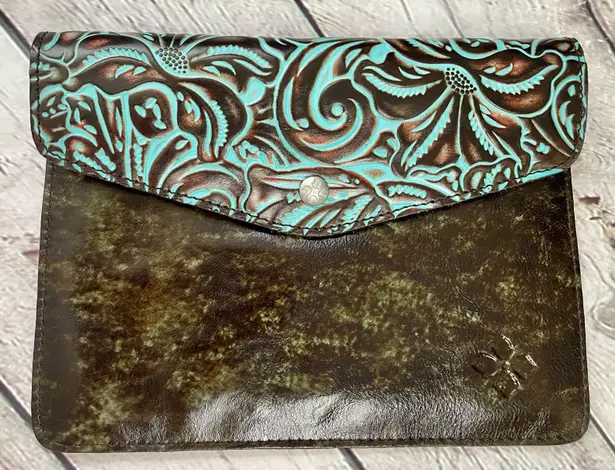 Patricia Nash Tooled Turquoise Leather Envelope Clutch