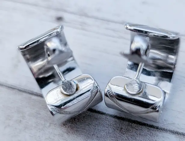 Vintage Clip On Earrings Extra Large Chunky Statement Silver Tone Hoops