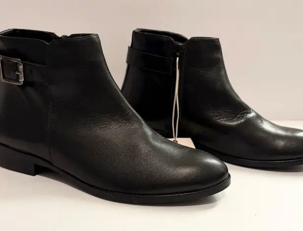 NWT Anna Lenci Black Leather Ankle Bootie Buckle Zipper Sleek Old Money Luxury Size 6