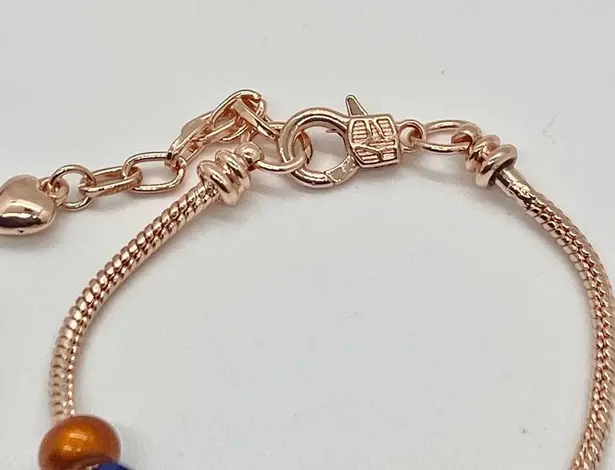 Stone & Beaded Rose Gold Colored Snake Chain Bracelet