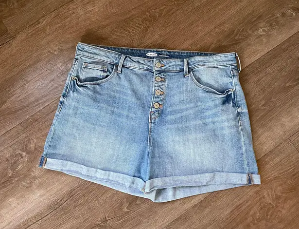 Old Navy high rise exposed button fly denim jean shorts women’s size 16 - Image 7