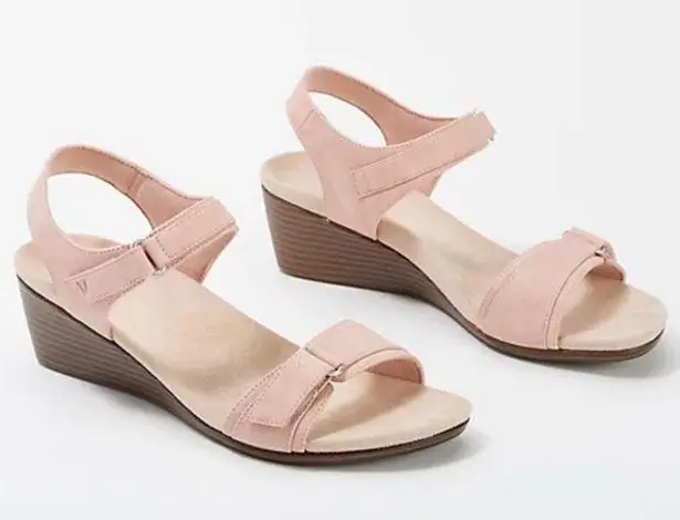 Vionic Adelaide Pink suede Wedge Sandals SZ:9