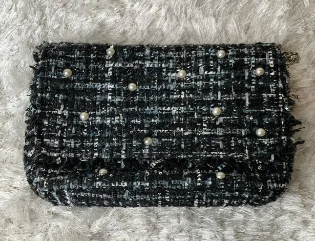 Vintage Black Boucle Pearl Embellished Shoulder Bag