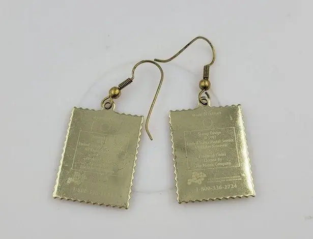 Swan Love 32 Cent Stamp Dangle Earrings Heart Gold Tone Postage Mail USA
