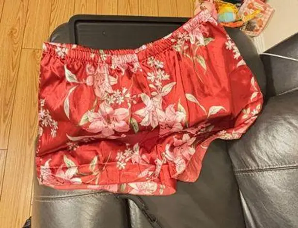 3 Pc Satin Kimono Robe With Shorts And Cami Pijama Nighty Red Size XXL