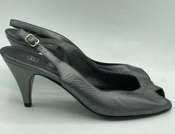 vintage NEW Bruno Magli kitten Heels Silver dress shoes peep toe Leather Size 7
